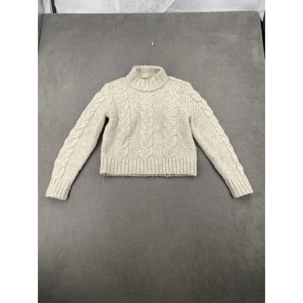 American Eagle Womens Cream Cable Knit Mock Neck Cropped Sweater Medium H254